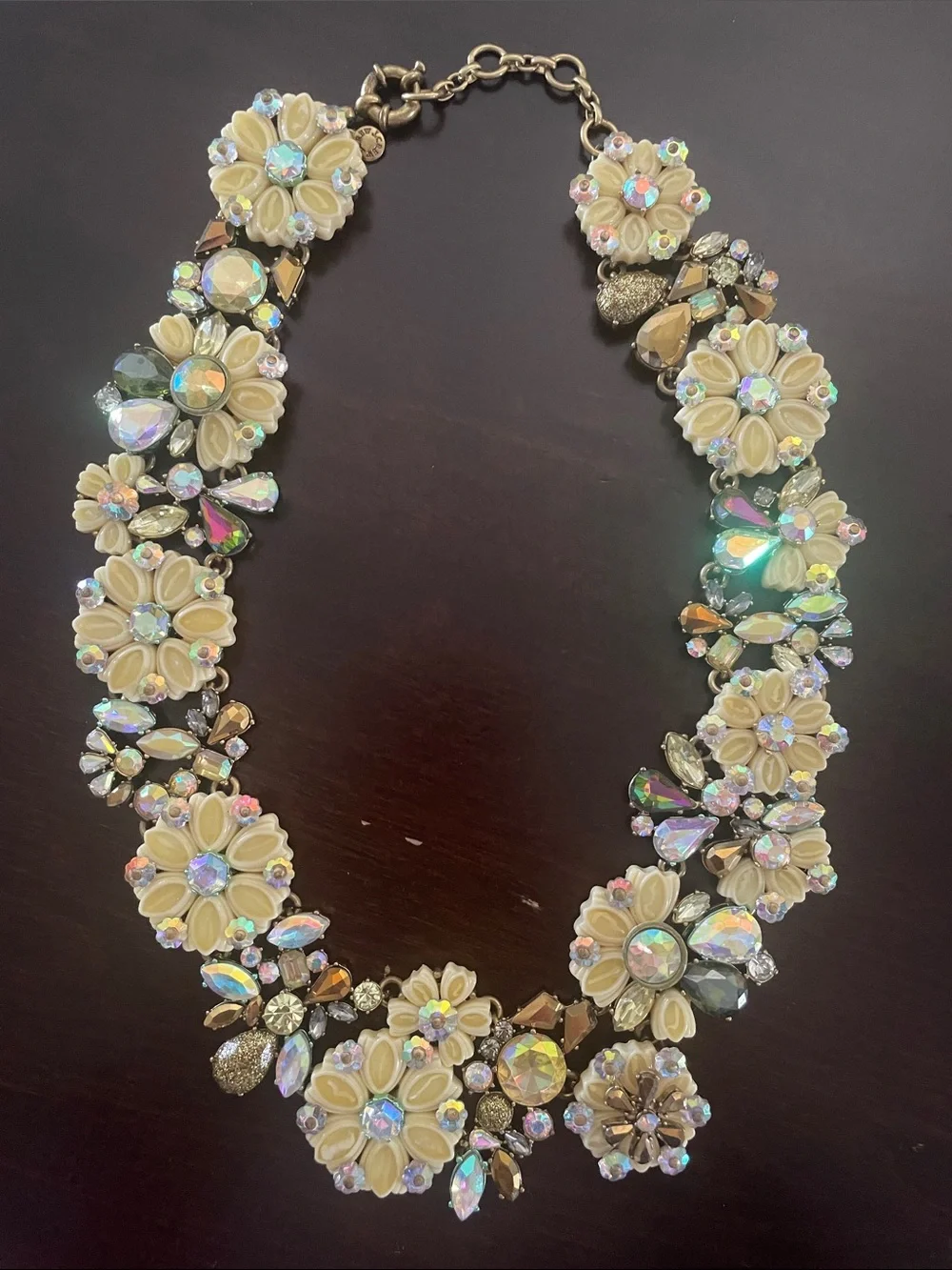 J. Crew Floral Statement Necklace in Cream and Iridescent